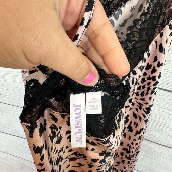 Joyspun Plus Size Pink Black Printed Sleeveless Lace Trim Sleep Satin Chemise 3X - Picture 8 of 8